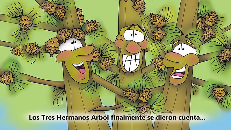 Bizzy Buddies - Los Tres Hermanos Arbol Historia ilustrada humorística