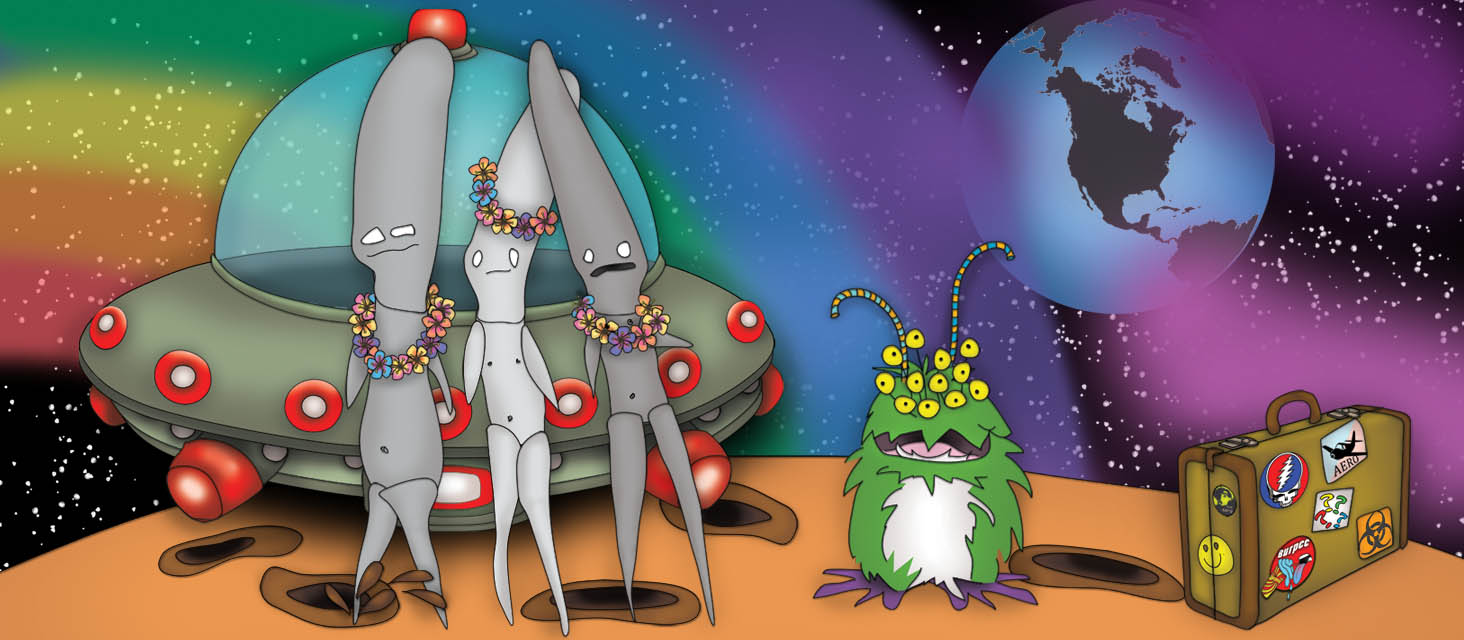 Alien Time Travelers The Bizzy Buddies Snail's Pace Productions Vuja Day Comedian Writer Artist